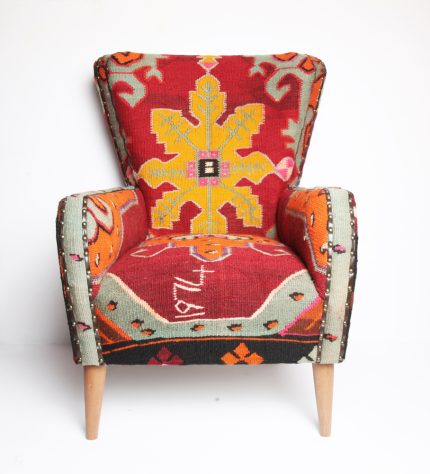 Armchair Upholstery with Vintage Turkish Kilim